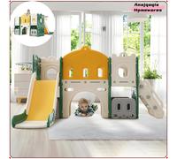 Anajqaqia Altalena scorrevole per bambini 6 in 1, struttura da basket, arrampicata su roccia, giochi di perforazione, spazio di archiviazione, scivolo per parco giochi