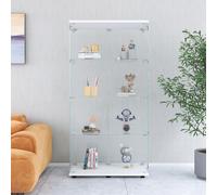 Anajqaqia Armadietto in vetro a 4 ripiani con doppie ante, vetrina con serratura, vetrina da collezione per camera da letto, bianco