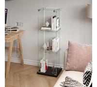 Anajqaqia Armadietto in vetro da terra, vetrina con 3 ripiani portaoggetti, con anta singola e illuminazione a LED, nero