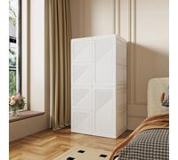 Anajqaqia Armadio portatile con asta per appendere, armadio per camera da letto, organizer per riporre cubetti con anta, PP, bianco BIANCO