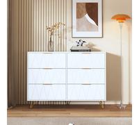 Anajqaqia Cassettiera, Mobiletto portaoggetti con 6 cassetti e maniglie in metallo dorato, Credenza per camera da letto e soggiorno, Bianco BIANCO