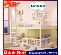 Anajqaqia letto a castello 140×200 cm, letto familiare per bambini con scale e anta, letto morbido, struttura letto casa con protezione anticaduta, bianco BIANCO 140x200cm
