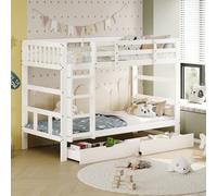 Anajqaqia Letto a castello 90x200 cm, Letto per bambini, Letto in legno rimovibile con scaletta, con cassetti portaoggetti e guide