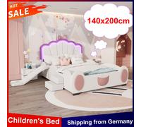 Anajqaqia Letto per bambini 140x200 cm,Cama imbottita con scivolo e scaletta,Cama per ragazze con luce a LED,Cama in cartone animato con rete a doghe