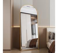 Anajqaqia Specchio da terra ad arco a figura intera 180x80 cm, specchio da terra con cornice in lega di alluminio e vetro temperato, oro Oro
