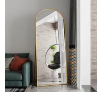 Anajqaqia Specchio per tutto il corpo 180x80 cm, specchio curvo con telaio in lega di alluminio dorato e vetro rinforzato, con ganci