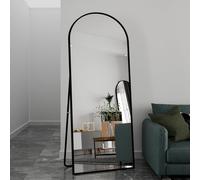 Anajqaqia Specchio per tutto il corpo 180x80 cm, specchio curvo con telaio in lega di alluminio nero e vetro rinforzato, specchio da pavimento grande HD
