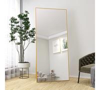 Anajqaqia Specchio per tutto il corpo 180x80 cm, specchio da pavimento grande HD con struttura in metallo dorato, con vetro rinforzato, specchio da terra