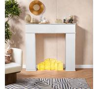 Anajqaqia Surround per caminetto, consolle per caminetto, struttura per caminetto decorativa in legno con tre ante e spazio di archiviazione, bianco