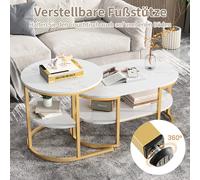 Anajqaqia Tavolino Set di 2, Tavolo da Salotto 2 in 1 con Spazio di Stoccaggio, Tavolino da Divano Moderno Tavolino Rotondo e Ovale