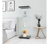 Anajqaqia Vetrina in vetro a 3 strati, vetrina da terra con serratura in metallo, armadio portaoggetti in vetro temperato, nero