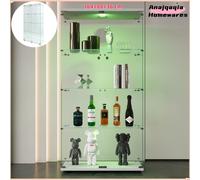 Anajqaqia Vetrina in vetro a 4 strati e 2 ante, 164×80×36 cm, con luce e serratura, armadio portaoggetti in vetro da terra, bianco