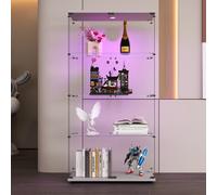 Anajqaqia Vetrina in vetro a due ante, libreria Curio da terra, con luci a LED, 4 ripiani con anta BIANCO