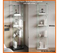 Anajqaqia Vetrina in vetro a quattro strati con striscia LED, anta singola, 39,8x35x163 cm