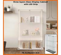 Anajqaqia Vetrina in vetro a tre strati con striscia LED, doppia anta, 78,5x35x123,3 cm