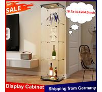 Anajqaqia Vetrina in vetro, Vetrina per vino a 4 ripiani con luce LED e 1 anta e serratura, Vetrina per collezionisti di figurine, Nero