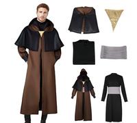 Anakin - Costume da maestro per cosplay, mantello da uomo con pettorale, tunica da uomo con cappuccio, per Halloween, Comic-Con (marrone+nero, S)