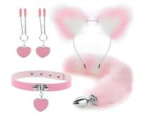 Anal Sex Toys Fox Tail Butt Plug Sexy Plush Cat Ear Headband With Bells Necklace Set Massage Sex Toys For Women Couples Cosplay(Style 7)
