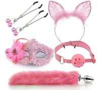 Anal Sex Toys Fox Tail Butt Plug Sexy Plush Cat Ear Headband With Bells Necklace Set Massage Sex Toys For Women Couples Cosplay(5)