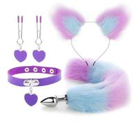 Anal Sex Toys Fox Tail Butt Plug Sexy Plush Cat Ear Headband With Bells Necklace Set Massage Sex Toys For Women Couples Cosplay(Style 2)