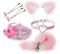 Anal Sex Toys Fox Tail Butt Plug Sexy Plush Cat Ear Headband With Bells Necklace Set Massage Sex Toys For Women Couples Cosplay(4)