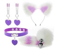 Anal Sex Toys Fox Tail Butt Plug Sexy Plush Cat Ear Headband With Bells Necklace Set Massage Sex Toys For Women Couples Cosplay(Style 4)