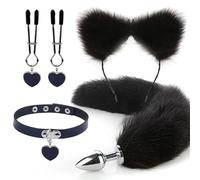 Anal Sex Toys Fox Tail Butt Plug Sexy Plush Cat Ear Headband With Bells Necklace Set Massage Sex Toys For Women Couples Cosplay(Style 17)