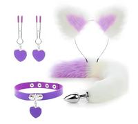 Anal Sex Toys Fox Tail Butt Plug Sexy Plush Cat Ear Headband With Bells Necklace Set Massage Sex Toys For Women Couples Cosplay(Style 1)