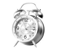 Analog Alarm Clock For Bedroom - Classic Twin Bell Metal Timepiece, Old Fashioned Silent Desk Clock With Rechargeable Battery | Portable Vintage Bedside Clockz For Girls, Boys, Kids, Teens, Dorm