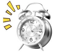 Analog Alarm Clock, Rechargeable Metal Body Timepiece with Twin Bell, Desk Classic Analog Alarm Clock For Dorm Travel Bathroom Girls Teens Kids Boys