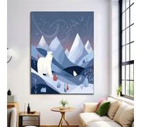 ANALTIRCE Arte Murale, Montagne Astratte Poster Stampa Simpatico Orso Polare Immagine D'Arte Murale per Il Soggiorno Camera da Letto Decorazione Della Casa 50×70 cm Senza Cornice