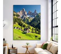 ANALTIRCE Arte Murale Montagne Valli Verticale Camera da letto Stile Europeo Villaggio Quadri moderni soggiorno da Parete Stampa su tela Canvas Decorazione Murale muro Arredo Salone, 50×70 cm