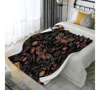ANALTIRCE Coperta Pile 150 × 200 cm,Falena Teschio Viticci Coperta Plaid Di Flanella Letto Matrimoniale, Nero Copridivano In Microfibra Morbida, Gotico Insetto Termica Per Divano Copriletto