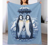 ANALTIRCE Coperta Pile 220 × 240 cm,Pinguini Dei Ghiacciai Coperta Plaid Di Flanella Letto Matrimoniale, Blu Copridivano In Microfibra Morbida, Animali Disegnati A Mano Termica Per Divano Copriletto