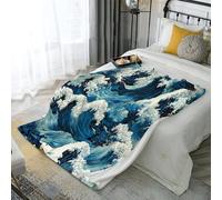 ANALTIRCE Coperta Plaid Matrimoniale 150 × 200 cm Giappone Onde, Morbido Durevole Peluche Coperte Strisce Eleganti Copriletti per Letto Divano Soggiorno, Termica Copridivano in Microfibra Morbida Blu