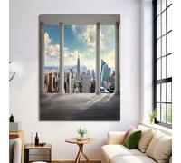 ANALTIRCE Dipinti su Tela Architettura con Balcone Skyline Della Città Blu, Arte della Parete, Immagini Decorative per Soggiorno Camera Corridoio Bagno 30×40 cm Senza Cornice