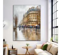 ANALTIRCE Dipinto Su Tela Di Grandi Dimensioni, Parigi Strade Città Scena Piovosa, Opere D'Arte Su Tela, Stampe Moderne E Poster Per La Decorazione Del Soggiorno, 40×60 cm Senza Cornice