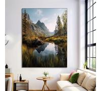 ANALTIRCE Europa Settentrionale Montagne Art Poster e Stampe Natura Lago Dipinti su tela Immagini di Arte Della Parete Decorazione Murale 40×60 cm Senza cornice Verde