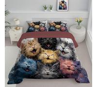 ANALTIRCE Piumone Singolo Stampa Felice Gatto, Trapunta 140x200cm Imbottitura 200Gsm In Microfibra 4 Stagioni Piumone, Lavabile Trapunte Minimalista Graffiti Animali Stampa Con 1 Federe 50X75 cm