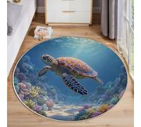 ANALTIRCE Tartarughe Marine Coralli Tappeto Rotondo Antiscivolo, Tappeti Mondo Sottomarino Stampato in Lana Sintetica, Tappeti Morbido per Soggiorno, Camera da Letto, Cameretta, 60 cm