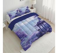 ANALTIRCE Trapunta Letto Una Piazza e Mezza 4 Stagioni Piumone Stampa Nebbia Città Piumini Leggero Antico Padiglione Set di Biancheria da Letto con 2 Federe, Viola Piumino Microfibra Lavabile