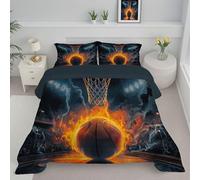 ANALTIRCE Trapunta Letto Una Piazza e Mezza, Set Trapunta Leggera 264x230cm con 2 Federa 50x75cm, Fiamme Fumo Piumino 4 stagioni In Microfibra, Sport Basket Piumone per Tutte le Stagioni