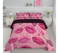 ANALTIRCE Trapunte Invernale Cartone Animato Scarabocchio Super Soffice in Microfibra 4 Stagioni Piumone 140x200cm Di Labbra Sexy Piumoni Traspirante Quattro Lavabile con 1 Federe, Rosa