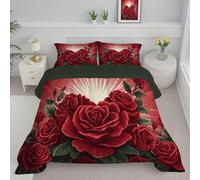 ANALTIRCE Trapunte Invernale Romanticismo Rosa Super Soffice in Microfibra 4 Stagioni Piumone 140x200cm Di Classico Floreale Piumoni Traspirante Quattro Lavabile con 1 Federe, Rosso