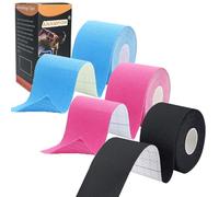 ANAMPION Nastro Kinesiologico 3Rotoli 5cmX5M Tape Kinesiologico Muscolare Cerotto Tape Sportivo Impermeabile Ed Elastico,Traspiranti,Per Il Ginocchi (Nero+Blu+Rosa, Non tagliato 3 rotoli)