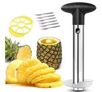 Ananas Affettatrice, Affetta Ananas Taglia,Ananas in acciaio inossidabile 3 in 1,con 1 Affettatrice Staccabile e 6 forchette frutta,Lavabile in lavastoviglie.