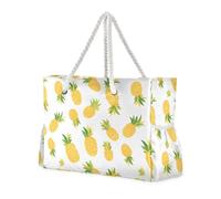 Ananas del fumetto con base gialla Borse e borse a prova di sabbia con tasche laterali Weekender Tote Bag con portabicchieri sul lato