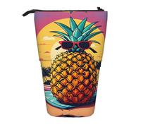 Ananas Frutta Occhiali Da Sole Sabbia Stampa Telescopica In Piedi Matita Bag/Stand Up Cancelleria/Makeup Bag/Storage Case, Nero , Taglia unica