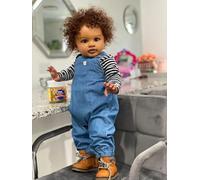 Anano Bambole Reborn Femmina Nera Meticcio 66cm Bebè Realistico In Silicone Per Collezionisti E Per Bambini 3+ Con Tuta In Denim