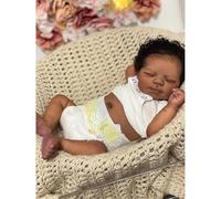 Anano Bebè Reborn Bambino 45cm Corpo In Silicone Pelle Afroamericana Realistic Con Sistema Venoso - Anatomia Dettagliata - Capelli Ricci Impiantati Uno Ad Uno - Edizione Speciale Meticcia